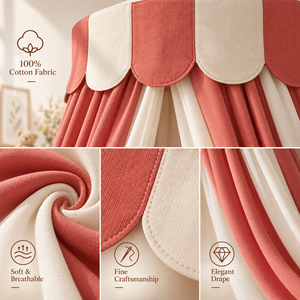 Dusty Red Off-White Portable Foldable Kids Bed <strong>Canopy</strong> 245cm 100% Cotton Dome Hanging Mosquito Net <strong>Nursery</strong> Bedroom Decoration - Product Image 5