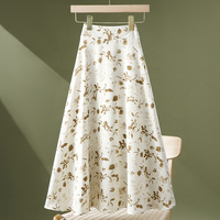 Jupe mi-longue en mousseline de soie à fleurs pour femmes, nouvelle jupe mi-longue à taille haute, imprimé couvrant l'entrejambe, grande jupe évasée en forme de A