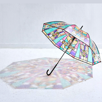 Nouveau Parapluie Populaire Style Palais Rétro Design Artistique Verre Teinté Ouverture Semi-Automatique Manche Long Droit Transparent pour Voyage