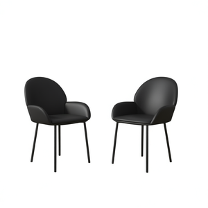 Chaises de salle à manger en similicuir noir, pieds en métal rembourrés modernes, ensemble de 2 meubles pour la maison - Product Image 1