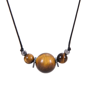 Collar de ojo de tigre Natural de 16MM, cuerda de cuero, colgante de cristal de ágata malaquita, collar de piedra para mujer, Unisex - Product Image 1