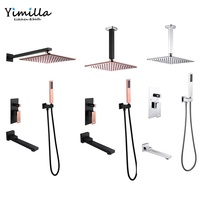 Robinet de douche encastré fabriqué noir et or rose avec pommeau de douche de 10 pouces et 3 fonctions
