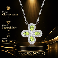 Collier pendentif en argent pur S925 avec pierre de cristal trèfle pour femmes