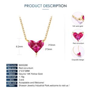 Ожерелье с подвеской в виде красного сердца из натурального корундового золота 14 карат - Product Image 2