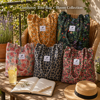 Grand sac fourre-tout en velours côtelé écologique et tendance pour femmes, durable et réutilisable avec poche intérieure pour le shopping