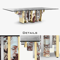 Meubles d'hôtel personnalisés, design sophistiqué, table à manger Heritage avec carreaux peints à la main et laiton poli