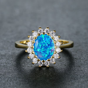 ブルーオーバルファイアーオパールマーキスストーンリング女性用ビンテージゴールドカラー婚約バンドウェディングジュエリーブライダルギフト - Product Image 3
