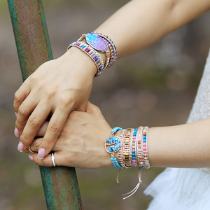 Turquoise Pierre Rose Quartz Perlé Bracelet <span class=keywords><strong>Bohème</strong></span> Arbre <span class=keywords><strong>Vie</strong></span> 4MM Ethnique Calme Protection Spirituelle Méditation Tressé - Product Image 3