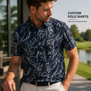 Polo de golf personnalisé pour homme, imprimé botanique, performance, imprimé intégral, respirant, extensible, séchage rapide, OEM ODM, marque privée - Product Image 1