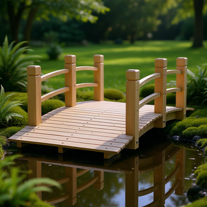 Puente de Jardín de Madera Natural de 5 Pies de Largo con Barandillas para Decoración de Patio Trasero - Product Image 2