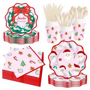 ชุดจานกระดาษและผ้าเช็ดปากลายคริสต์มาส DAMAI ชุดอุปกรณ์บนโต๊ะอาหารแบบใช้แล้วทิ้งลายซานตาคลอสสำหรับงานเลี้ยงวันคริสต์มาสและวันหยุดฤดูหนาว - Product Image 1