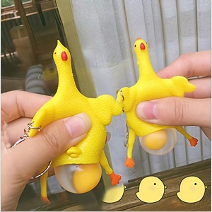 Porte-clés Poules Pondeuses Amusantes à Presser, Jouet Anti-Stress en Mousse Souple à Remontée Lente - Product Image 1