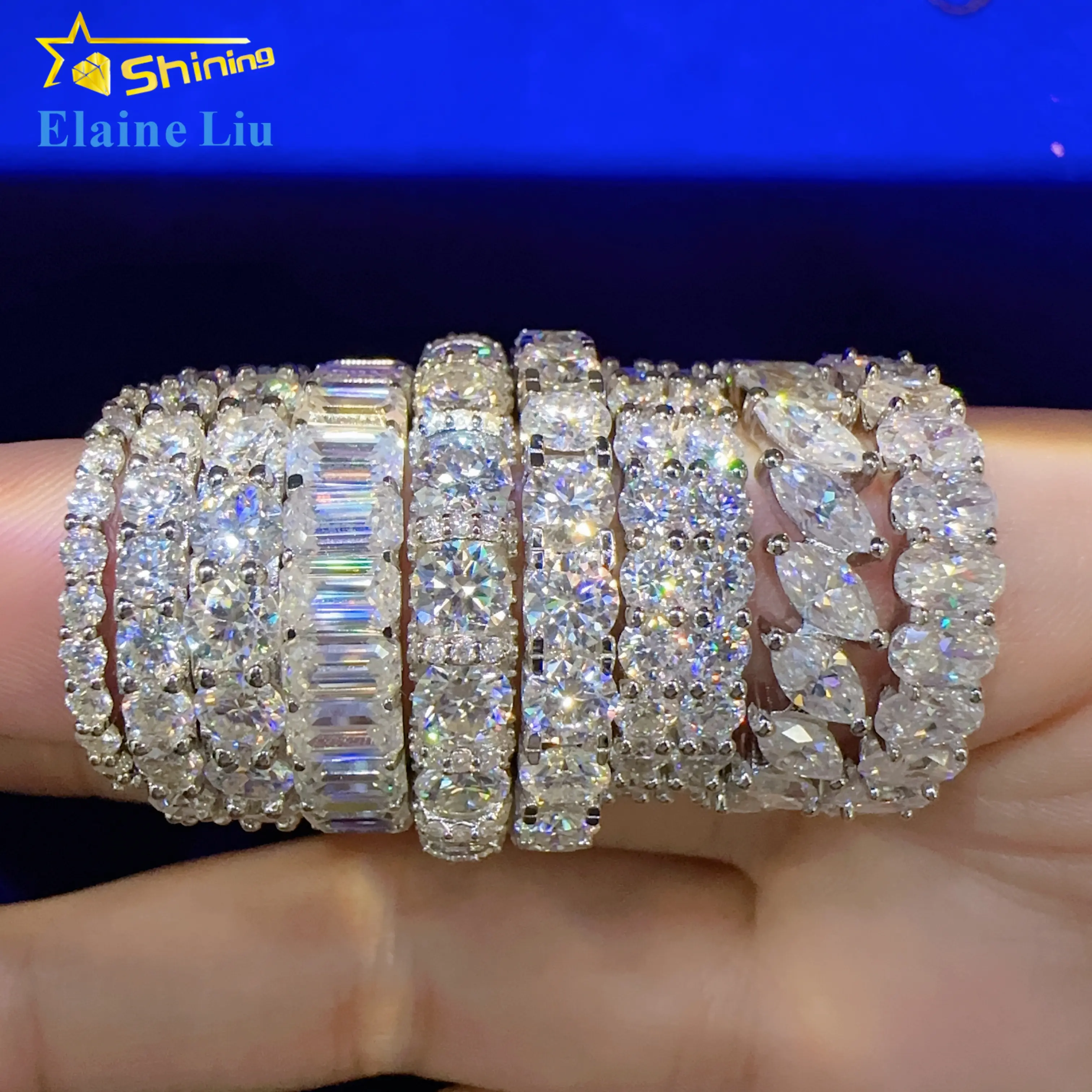 Wholesale price hip hop jewelry vvs moissanite sterling silver 925 men gold engagement ring diamond eternity band ring