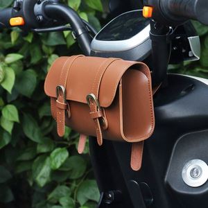 Durable PU Leather <b>Bicycle</b> Front Bag Water Resistant Bike Handlebar Bag 2 Strap Buckle Closure Retro <b>Bicycle</b> Front <b>Frame</b> Bag - Product Image 1