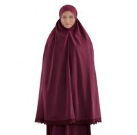 Ensemble de prière élégant personnalisé pour femmes, deux pièces, crêpe marron, bordure en dentelle, khimar abaya, OEM ODM, marque privée, vêtements de prière islamiques modestes