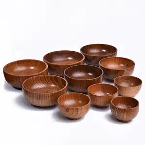 Wooden Bowl Japanese Household Thickened Handmade Solid Wood Bowl Tableware Set