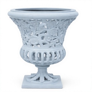 Sage Green Powder Coated Cast Aluminum Weather Resistant Garden Urn Vase <b>Planter</b> for Indoor <b>Outdoor</b> Home Garden Wedding Hotel - Product Image 2