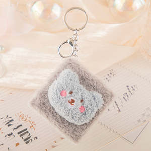 Plush Bear Head <b>Compact</b> Foldable Silver Finish Double Sided Pocket Makeup <b>Mirror</b> Soft Furry Animal Design Portable Travel - Product Image 3