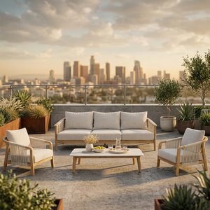 Ensemble de canapés d'extérieur en teck massif de qualité supérieure avec cordage tressé pour terrasse et salon de jardin - Product Image 2