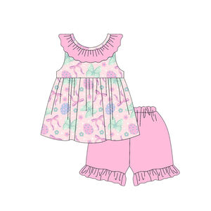 GSSO3197 Vente en gros personnalisée Petits ensembles de vêtements pour filles avec nœuds colorés Tenues d'été à manches courtes Ensemble de vêtements pour enfants - Product Image 1