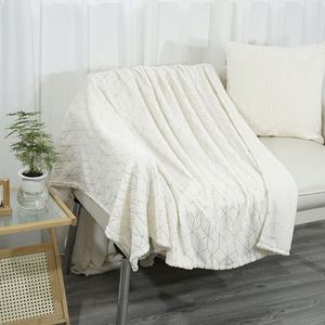 Exquisita manta de lana de franela blanca técnica dorada para el hogar, ligera, peluda, suave, acogedora, cálida, personalizada - Product Image 3
