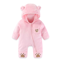 Combinaison en polaire pour bébé, broderie ours, barboteuse à capuche tendance pour tout-petit, vêtements chauds d'hiver pour nouveau-né