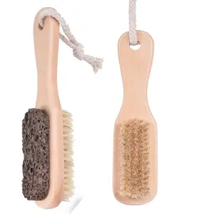 Double Side Feet File Massage Bath Brush Boar Bristle Short Handle Foot Whet Stone New Arriving Eco Friendly Natural All Natural
