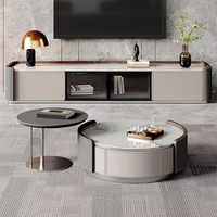 Ensemble de table basse ronde de style italien léger de luxe selle en cuir Rock Slab disponible en différentes tailles moderne et minimaliste