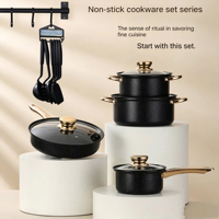 Ensemble de casseroles en acier inoxydable antiadhésif 8 pièces compatible avec l'induction, pot à lait, pot à soupe avec couvercles en verre pour la cuisine à domicile
