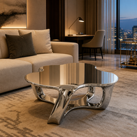 Table basse en acier inoxydable poli miroir, forme organique moderne, table centrale de luxe pour café