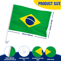 Bannière de fenêtre de voiture avec clip, drapeau national du Brésil, 30x45cm (12x18 pouces), avec mât en plastique, pour le football et les événements sportifs, vente en gros
