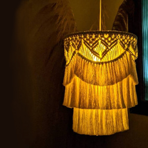 Envío Directo, Decoración Ecológica de Algodón, <span class=keywords><strong>Adornos</strong></span> Colgantes de Macramé Tejidos a Mano, Pantalla de Lámpara Ligera, Decoración del Hogar - Product Image 3