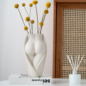 Fleur créative européenne en céramique blanche semi nude insérée dans un ornement artisanal du corps humain pour étagère meuble TV chambre à coucher hôtel - Product Image 2