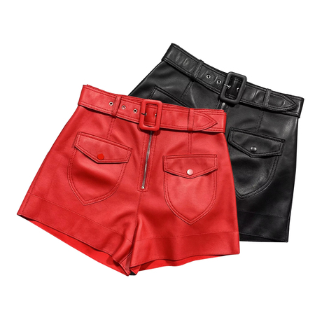 1609 New Arrival  Fashion Women Street Wear Sweet Love  Cargo Hot Pants Genuine Leather Shorts