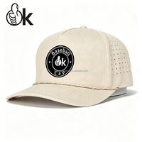 Casquette de golf premium à 5 panneaux, personnalisable avec logo, vente en gros, structurée, avec patch en caoutchouc gaufré, visière incurvée et cordon