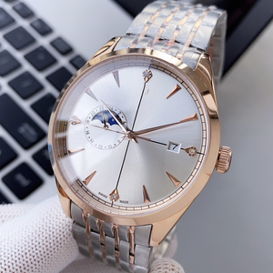 Montre de luxe pour homme avec phase lunaire sur mesure en gros - Fabrication suisse, cadran argenté avec index en diamant, bracelet en acier inoxydable - Product Image 4