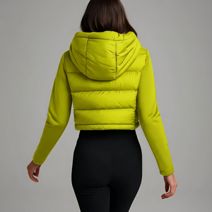 Unisex Lime Green Puffer <b>Jacket</b> Zip-Up Winter Casual Coat <b>Slim</b> <b>Fit</b> Hooded Polyester Windproof Solid Color Regular Length - Product Image 2