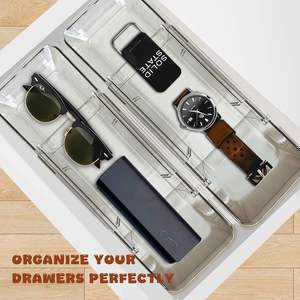 Expandable Utensil <b>Drawer</b> Organizer Transparent Adjustable Plastic <b>Storage</b> <b>Box</b> with Dividers for Kitchen Office Desk - Product Image 5