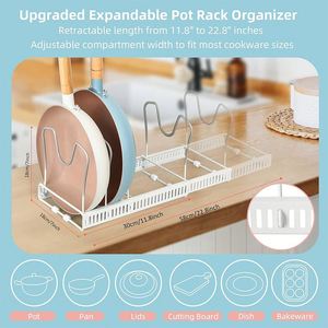 Expandable Pots and Pans Lid Holders Rack Organizer Under Cabinet Pot Cover Storage <b>Shelf</b> Rack Holder with 9 Adjustable Dividers - Product Image 4