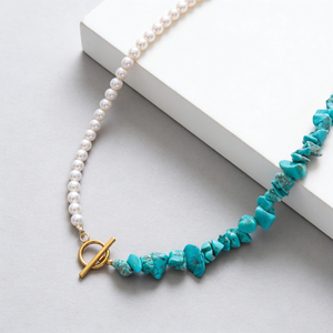 Collier ras du cou de luxe 2026 en perles turquoise et nacrées avec fermoir doré vintage pour filles et femmes – Bijou au design unique - Product Image 2