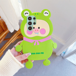 Coque de téléphone Kawaii 3D Grenouille Verte et Cochon Baveur pour iPhone 17 Pro Max 16 15 14 13 – Housse de protection en silicone souple et amusante à motif de dessin animé - Product Image 2