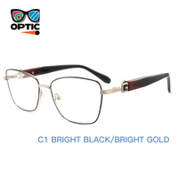 Monture de lunettes optiques œil-de-chat en métal pour femmes, avec branches en acétate décorées, monture complète pour verres de prescription – Vente en gros
