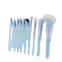 Lot de 10 pinceaux de maquillage avec manche en résine givrée effet cristal et poils naturels antibactériens, pour blush et fard à paupières angulaire pour le visage