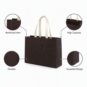 Sac fourre-tout noir non tissé avec poignées crème, réutilisable pour les courses, impression personnalisée du logo par estampage à chaud, marque Richer, vente en gros Fujian - Product Image 2