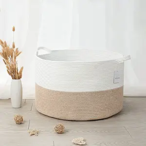 Hot Bán Chất Lượng Cao Cotton Lưu Trữ Giỏ Bảng Tổ Chức Rush Bông Sợi Dây Thừng Giặt Giỏ Với Xử Lý