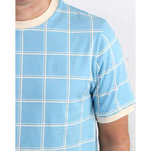 Hombres último diseño de alta calidad 100% algodón ventana comprobar camiseta contraste crema Ringer cuello y puños con estampado de verificación a juego - Product Image 5