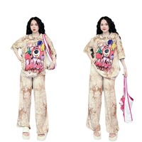 Nouvel ensemble de vêtements décontractés et confortables pour femmes, motif tie-dye et dessin animé, vente directe usine pour l'exportation