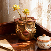 Vase Sculptural Abstrait en Résine Multi-Or Visage Humain, Pot de Fleurs Créatif Vintage pour Bureau, Ornement de Table Domestique