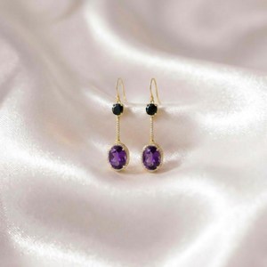 Amethyst Gemstone <b>Earrings</b> with Black Obsidian Accents Featuring Elegant Dangle Drop Style in Silver or Gold Filled <b>Fine</b> <b>Earring</b> - Product Image 1
