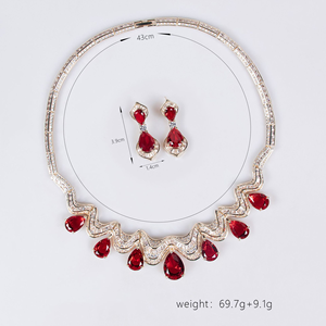 <span class=keywords><strong>2025</strong></span> venta al por mayor nupcial rojo lágrima onda curvada gargantilla collar y pendientes conjunto de lujo declaración joyería de boda - Product Image 6